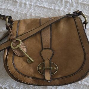 Fossil Vintage Reissue Cognac Brown Saddle Crossbody Bag new condition